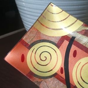 VTG Decoupage Art Tray, signed, gold, brown tones, 80ies, handmade